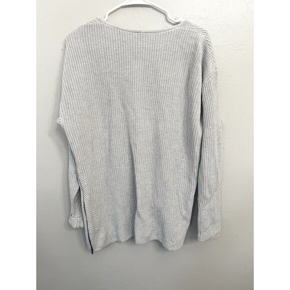 Cabi Deep V Pullover Sweater Tunic Side Zippers, Gray - Beige #3531 Large Ribbed - Picture 7 of 8